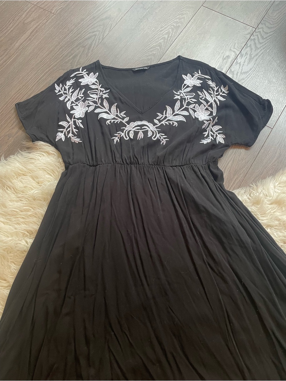 Black Embroidered V-Neck Women’s Dress